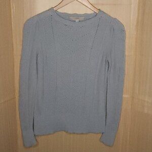 Loft Light Blue Ruffle Shoulder Lightweight Sweater Small